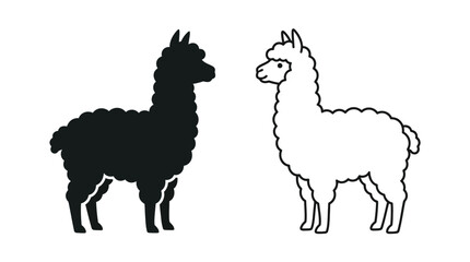 Minimalist alpaca and llama silhouette and outline vector illustrations set © Tulippp