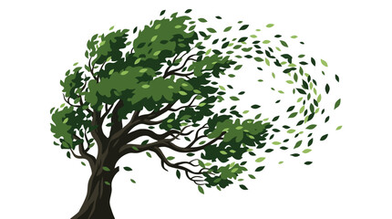 Fototapeta premium Tree with Leaves Blowing in Wind