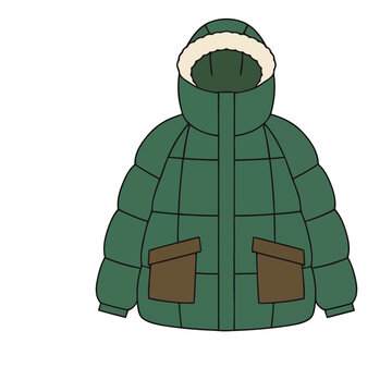 Green winter parka with fur-lined hood and pockets