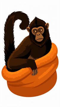 Pixel art monkey resting in orange fabric, playful animal illustration, jungle wildlife character