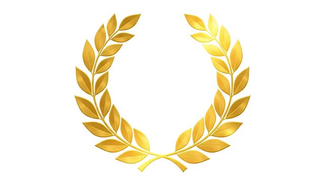 Golden laurel wreath symbolizing achievement, victory, award, success, and honor, isolated on white background