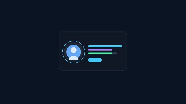 Minimalist user profile card ui animation with loading progress bars and interactive button for modern web and mobile app interfaces 4k