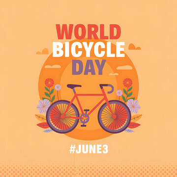 World bicycle day commemorative art with abstract floral decor ornament celebration lifestyle