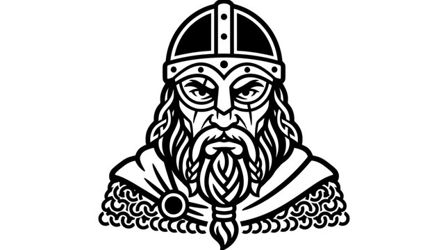 Viking warrior head vector icon portrait illustration featuring a traditional helmet design.