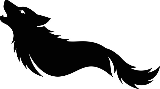 Howling wolf silhouette vector illustration for wildlife theme or outdoor adventure logo.