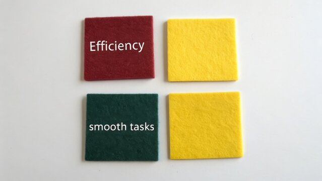 Colorful felt squares with text to represent efficiency and smooth tasks in productivity concept for visual communication needs