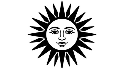 Obraz premium Sun face symbol with radiant light beams in vintage aesthetic vector illustration design.