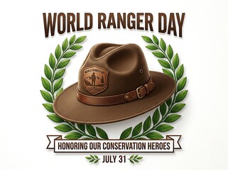 Obraz premium Celebrate world ranger day with a stylish hat and green laurel wreath illustration design