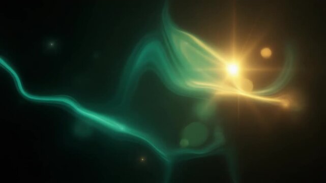 Luxury emerald cinematic light leak with glowing jade, emerald and gold gradients flowing through black space, creating a premium seamless video overlay with soft volumetric glow and cinematic depth.