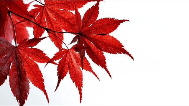 Red maple leaf close up with detailed veins and serrated edges on white background vibrant autumn nature plant foliage leaf color