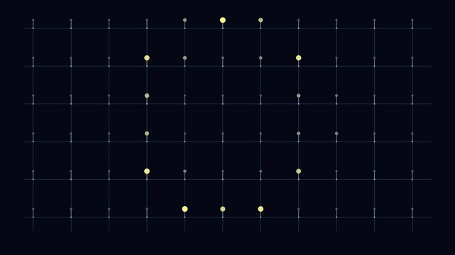 Abstract digital grid animation with glowing light points forming a square shape 4k background technology