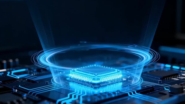 Futuristic microchip on circuit board
