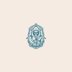 Obraz premium Vintage Marine Shark and Skull Anchor Illustration