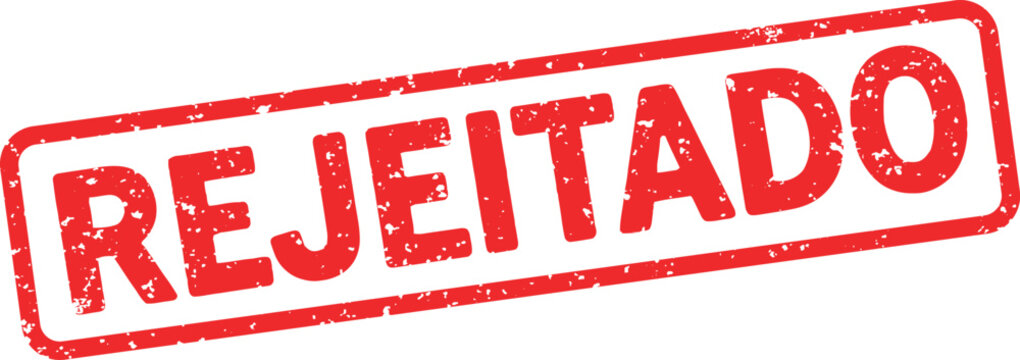 Red grunge rubber stamp with the portuguese word rejeitado meaning rejected in a rectangular frame