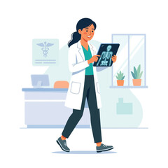 Fototapeta premium Doctor Examining X-ray On Tablet In Modern Medical Office
