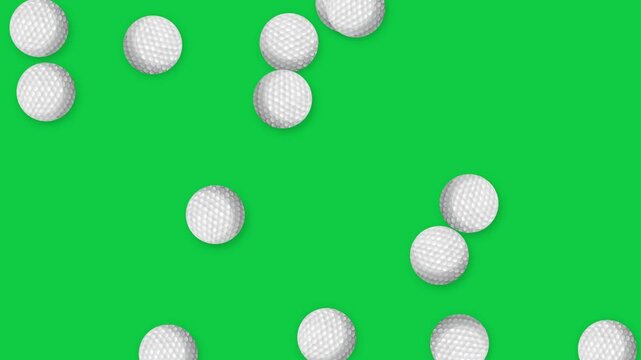 Multiple White Golf Balls Falling Against a Solid Green Background