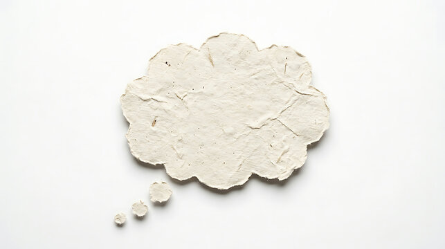 Textured paper thought bubble concept on white background with communication dialogue thinking creative background brainstorm stationery isolated conceptual inspiration business planning