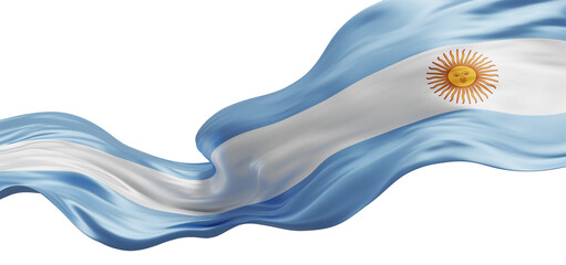 Fototapeta na wymiar Argentina flag ribbon flowing isolated on transparent background with copy space 3D render
