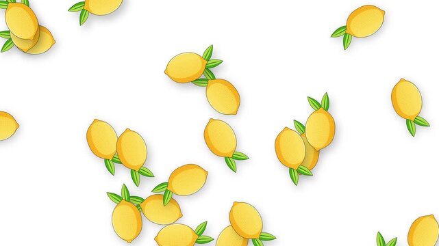 Animated Retro Style Lemons Falling Downward on White Background