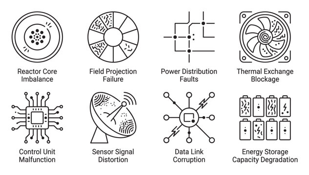 Technology system failure and operational issues icons with descriptive labels.