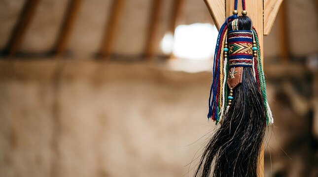 Traditional handcrafted horsehair ornament hanging in rustic interior