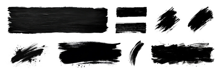 Fototapeta na wymiar PNG Set of black brush strokes and paint swatches isolated, transparent background