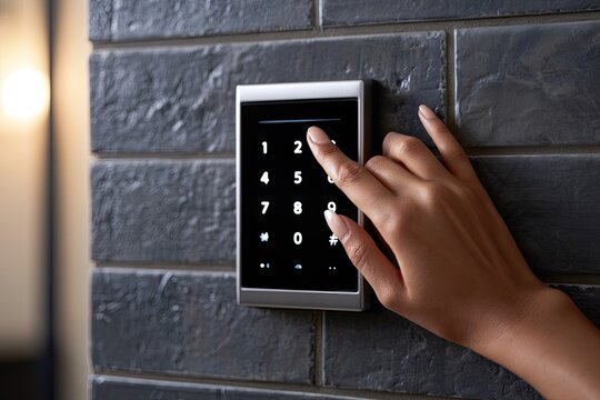 Finger enters numeric code on keypad