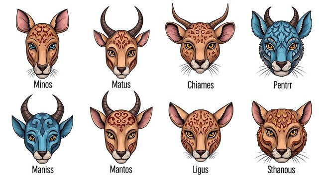 Colorful vector illustrations of various shark species.