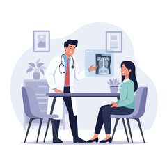 Fototapeta premium Doctor Consulting Patient With X-Ray In Modern Clinic Office