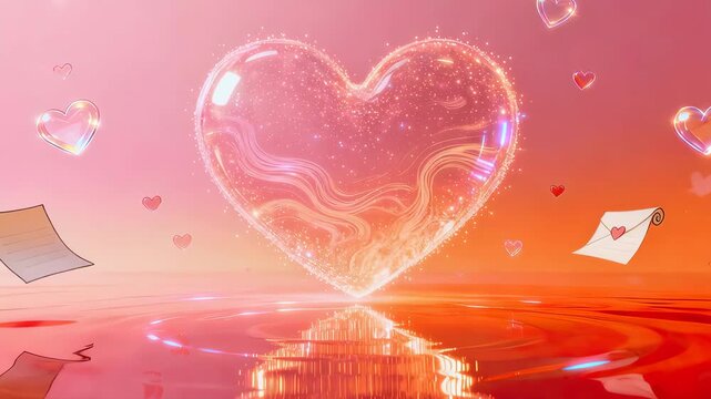 Heart shaped bubble with letters and hearts
