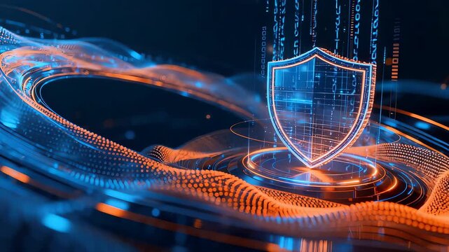Digital shield with glowing lines