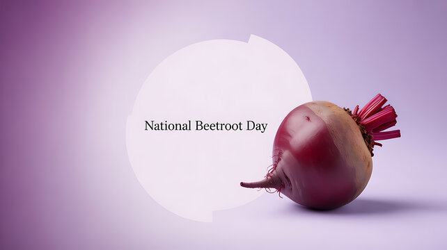 National Beetroot Day celebration featuring a fresh beetroot on a purple background
