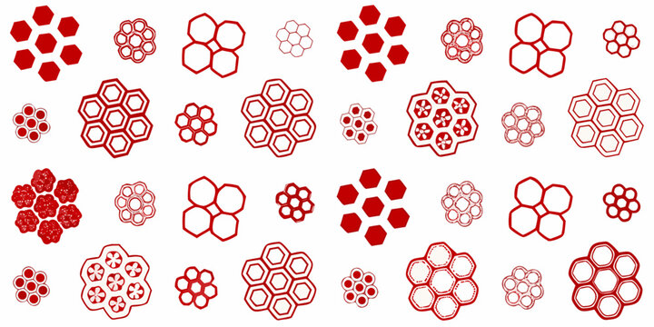 Honeycomb pattern with red and white hexagonal cells vector illustration