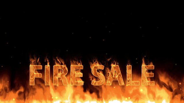 Animated Fire Sale Text with Realistic Burning Flames on Black Background