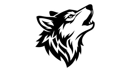 Fototapeta premium Aggressive wolf head howling portrait isolated on white background flat vector artwork icon.