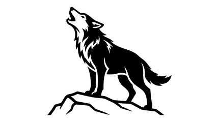 Obraz premium Wolf howling on rock silhouette icon isolated on white background for creative design.