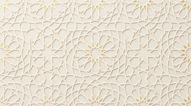 Islamic geometric pattern background, elegant cream paper cut texture, traditional arabic star motif wallpaper, luxury middle eastern architectural design