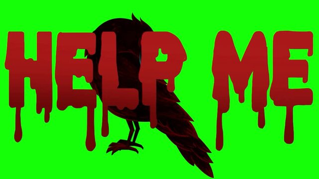 Spooky halloween background with creepy black birds and bloody text on green