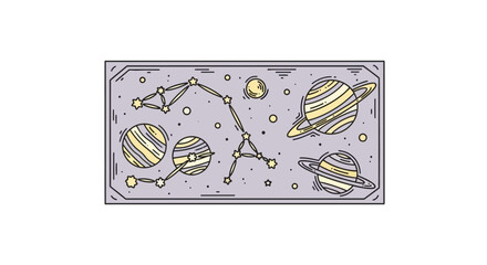 Retro cosmic space scene with planets and ringed systems © hafis