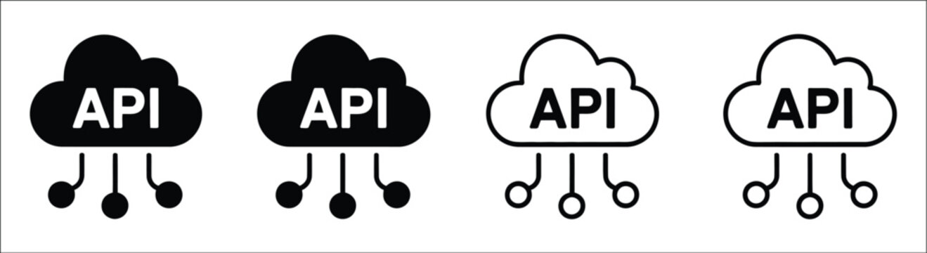API Vector Icons Set Featuring Cloud API Collection, Software Integration Illustration Signs, Application Connectivity Symbols, Developer Technology Graphics, Modern Editable Stroke Minimal Vector.