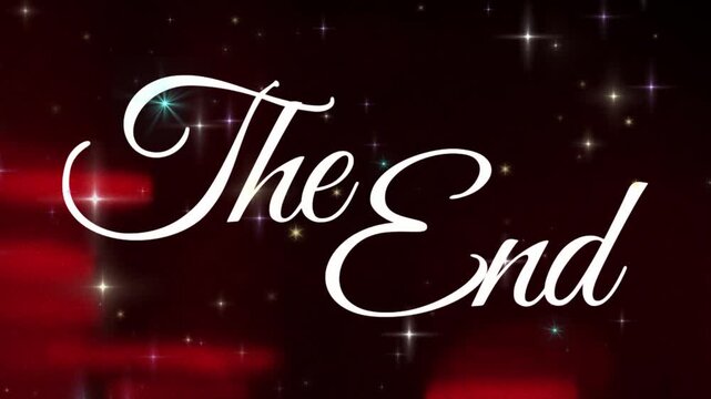 Glowing starry night background with the end text in white cursive font