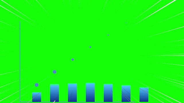 Animated blue bar graphs on green background with white lines and dots business data visualization motion graphics