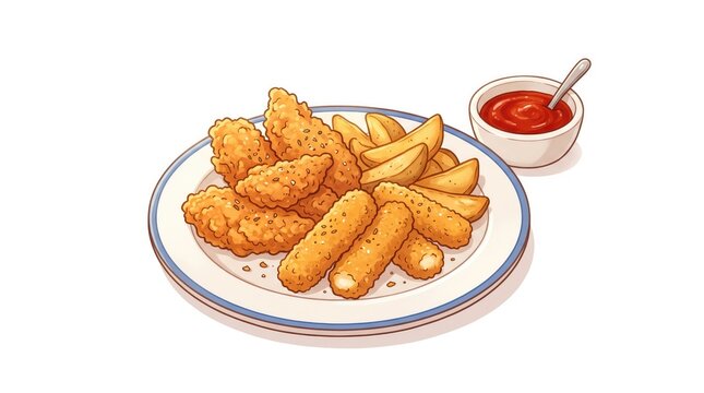 Golden fried chicken wings served on a plate with hot sauce. Crispy deep-fried poultry appetizer ready for dipping in spicy condiment.