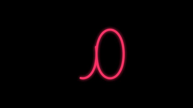Neon pink glowing letter o cursive animation graphic