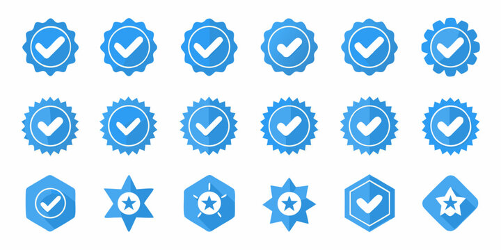 Blue Verification Checkmark Icons With Starburst Shapes Flat Vector Illustration