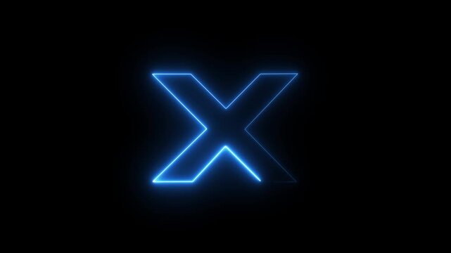 Animation neon letter X, glowing neon capital letter sign icon, on black background, Motion graphics of X text icon