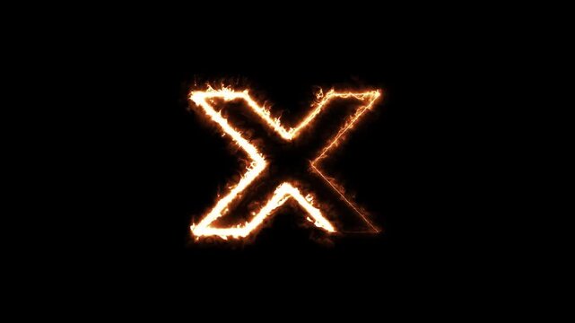 Animation neon letter X, glowing neon capital letter sign icon, on black background, Motion graphics of X text icon