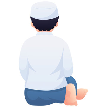 Illustration of a back view sitting posture in prayer for Islamic solat movement reference.