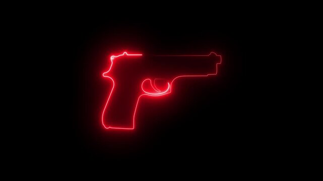 Animated neon gun icon on black background