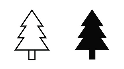 Obraz premium Minimalist Evergreen Pine Tree Icon Set with Outline and Solid Silhouette